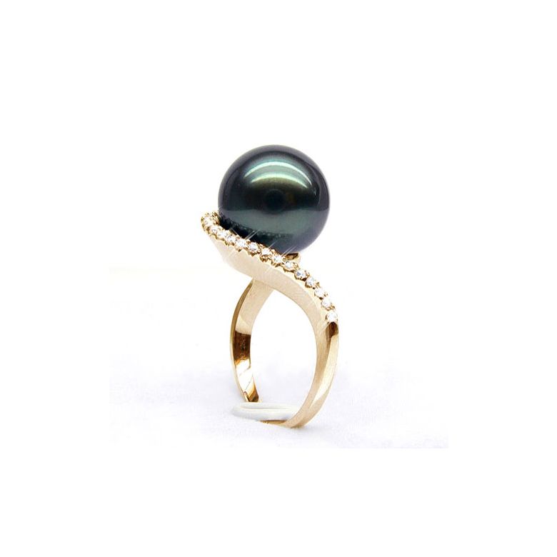 Anello Bora Bora - Oro Giallo, Diamanti e Perla di Tahiti - 1
