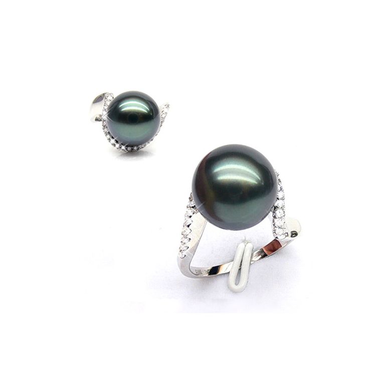 Anello Bora Bora - Oro Bianco, Diamanti e Perla di Tahiti - 3