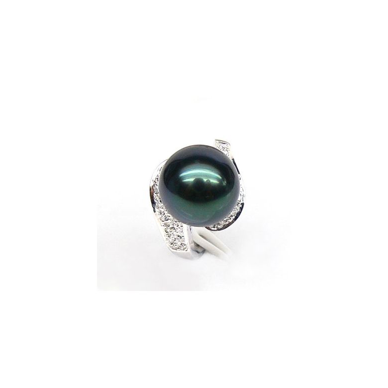 Anello Santa Luzia - Oro Bianco, Diamanti e Perla di Tahiti - 5