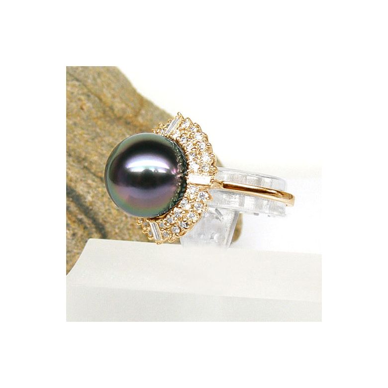 Anello Tahuata - Oro Giallo, Diamanti e Perla di Tahiti - 2