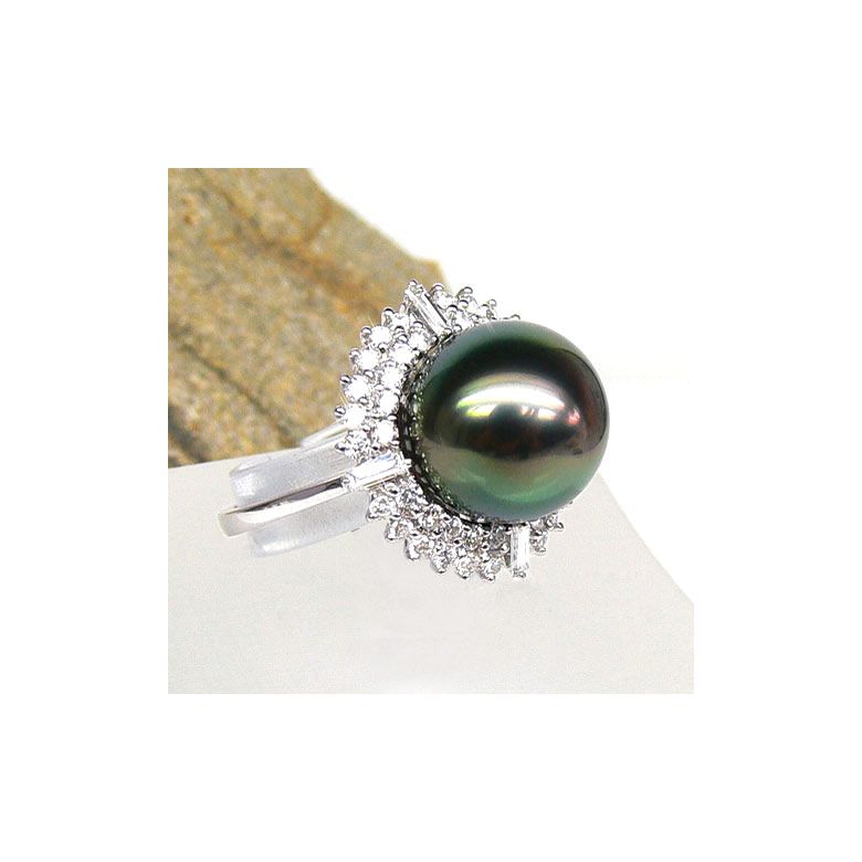 Anello Mahina - Oro Bianco, Diamanti e Perla di Tahiti - 2