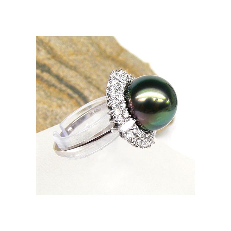 Anello Mahina - Oro Bianco, Diamanti e Perla di Tahiti - 3