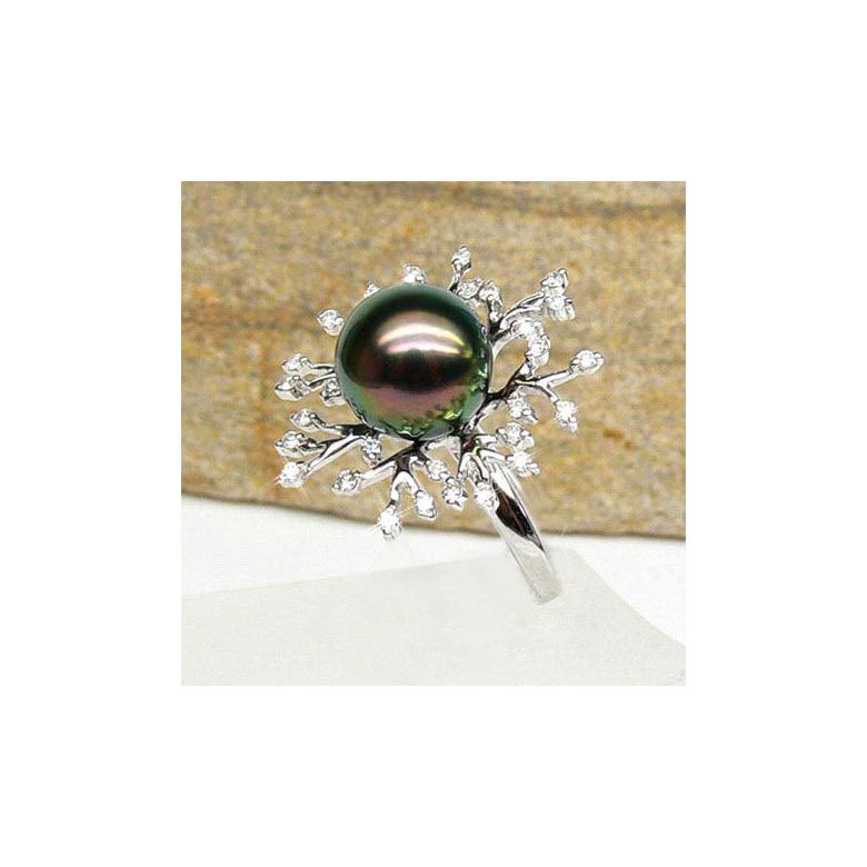 Anello Coraliens - Oro Bianco, Diamanti e Perla di Tahiti - 3