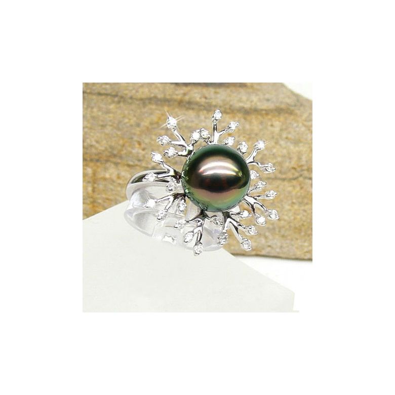 Anello Coraliens - Oro Bianco, Diamanti e Perla di Tahiti - 4