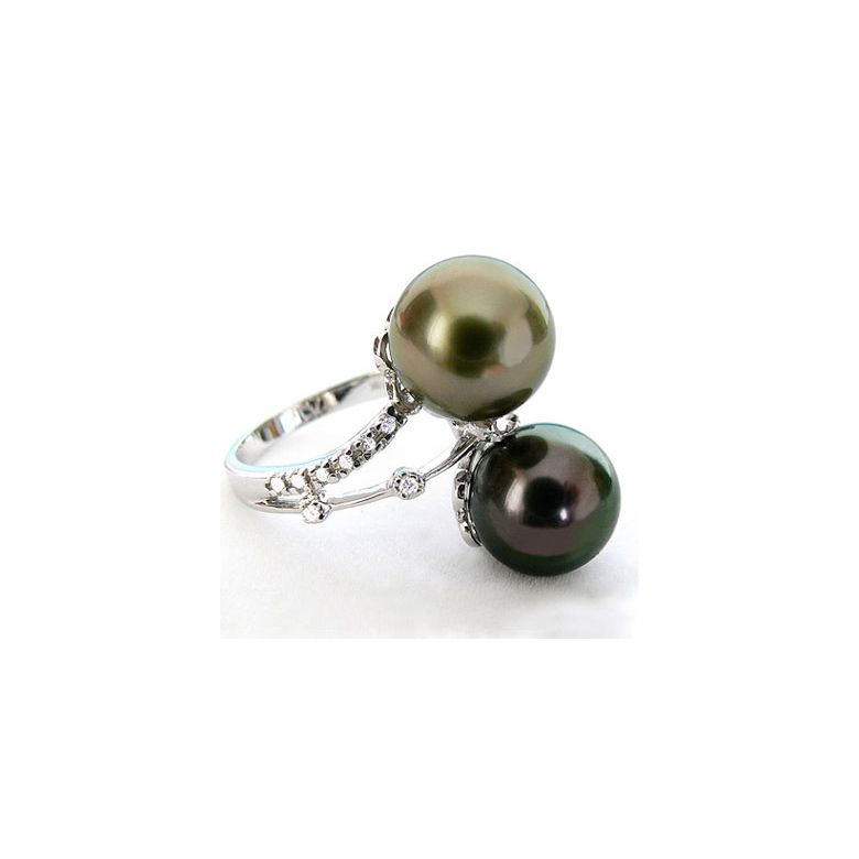 Anello Crooked - Oro Bianco, Diamanti e Perla di Tahiti - 2