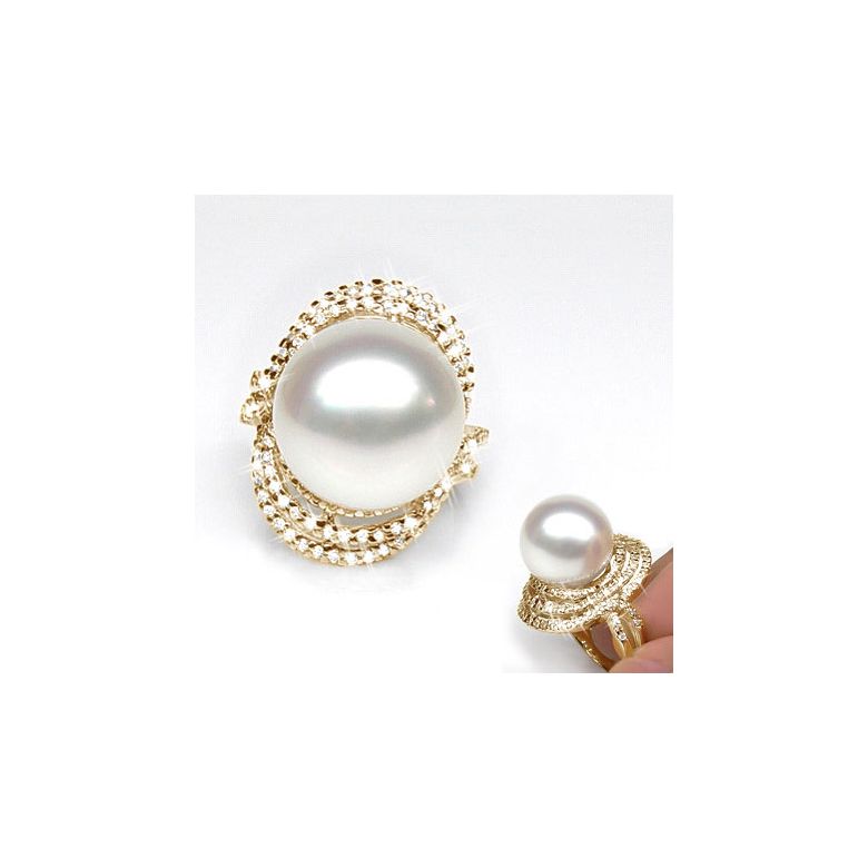 Anello Isabella - Perla dei Mari del Sud Bianca e Oro Giallo - 2