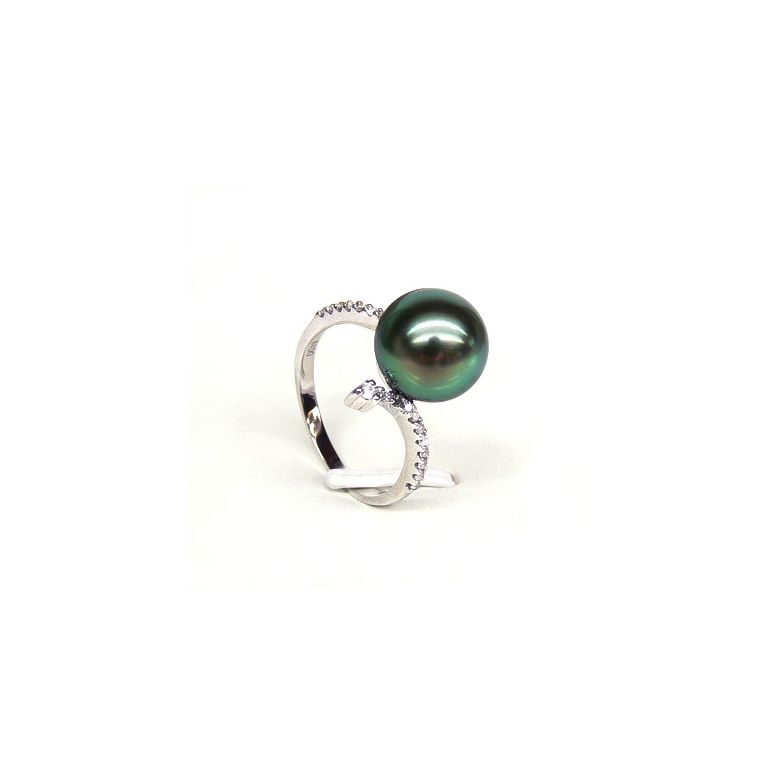 Anello Sous le Vent - Oro Bianco, Diamanti e Perla di Tahiti - 1