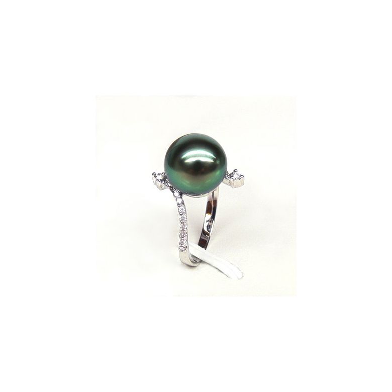 Anello Sous le Vent - Oro Bianco, Diamanti e Perla di Tahiti - 4