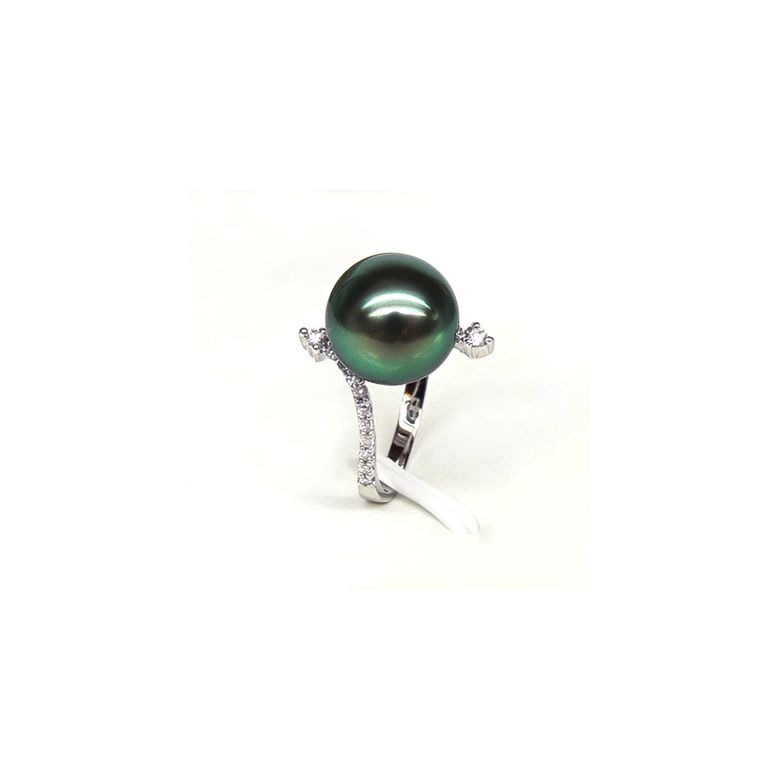 Anello Sous le Vent - Oro Bianco, Diamanti e Perla di Tahiti - 2