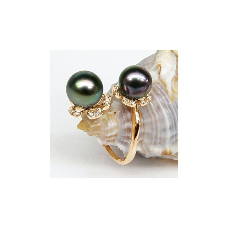 Anello Robben - Oro Giallo, Diamanti e Perle di Tahiti - 4