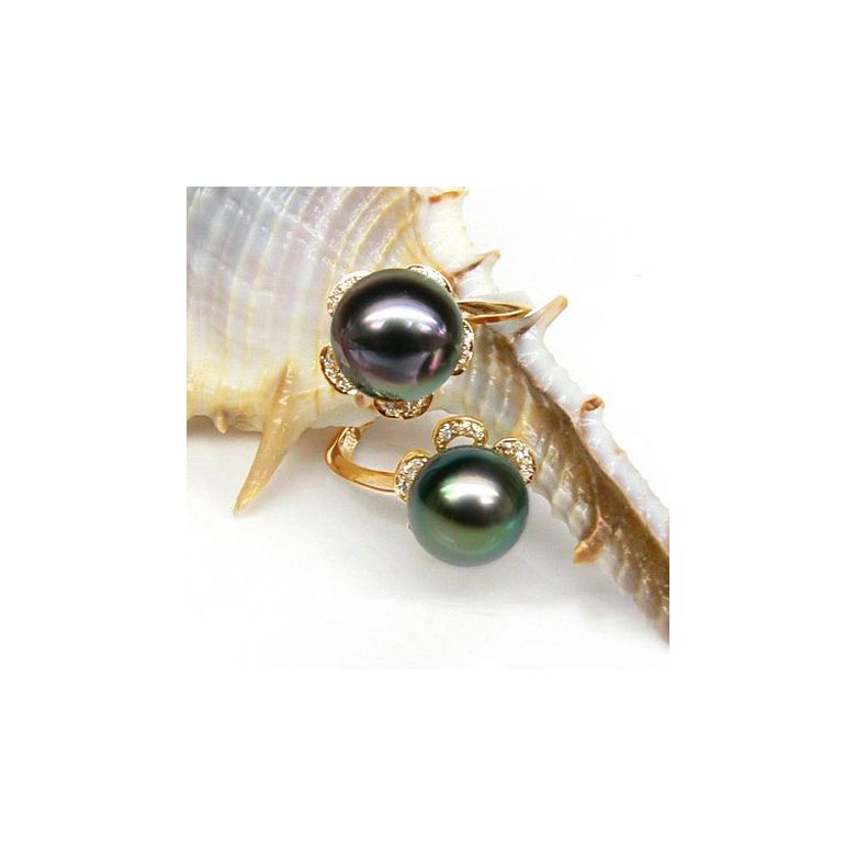Anello Robben - Oro Giallo, Diamanti e Perle di Tahiti - 2