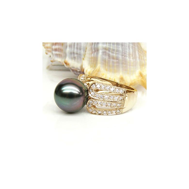 Anello Walker - Oro Giallo, Diamanti e Perla di Tahiti - 3