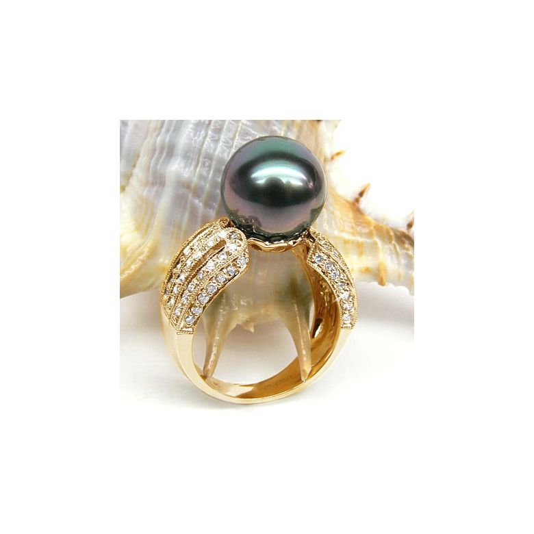 Anello Walker - Oro Giallo, Diamanti e Perla di Tahiti - 4