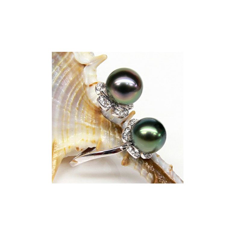 Anello Branco - Oro Bianco, Diamanti e Perle di Tahiti - 3