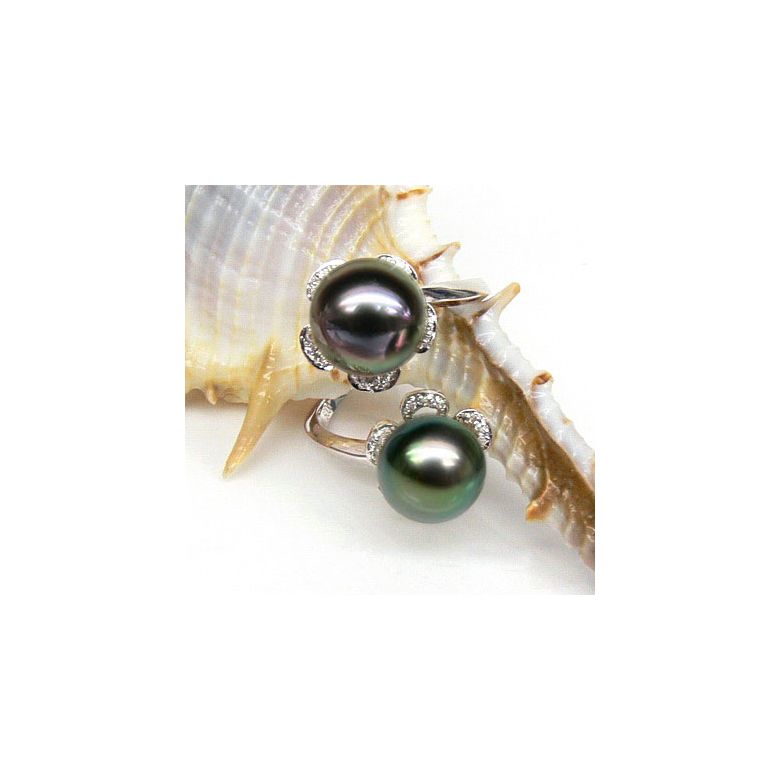 Anello Branco - Oro Bianco, Diamanti e Perle di Tahiti - 4