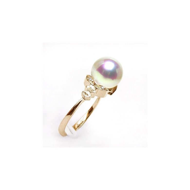 Anello Sayuri - Oro Giallo, Diamanti e Perla Akoya Bianca - 3
