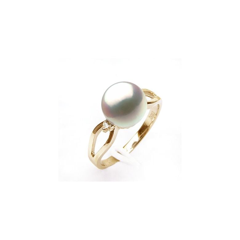 Anello Akina - Oro Giallo, Diamanti e Perla Akoya - 3