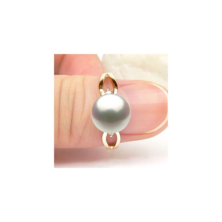 Anello Akina - Oro Giallo, Diamanti e Perla Akoya - 4