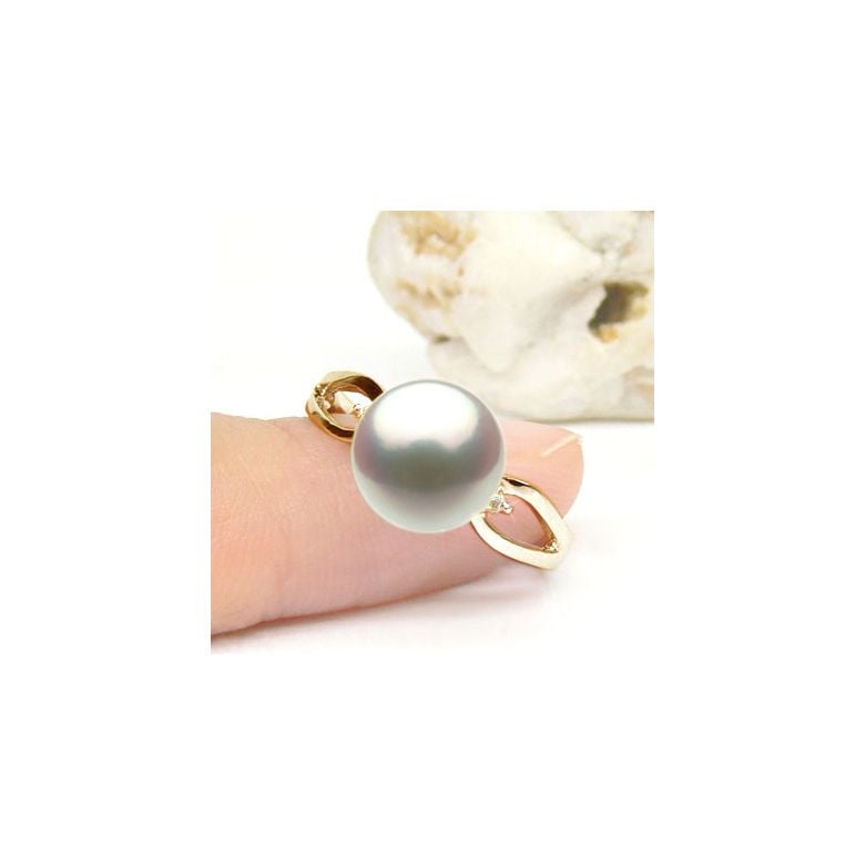 Anello Akina - Oro Giallo, Diamanti e Perla Akoya - 5