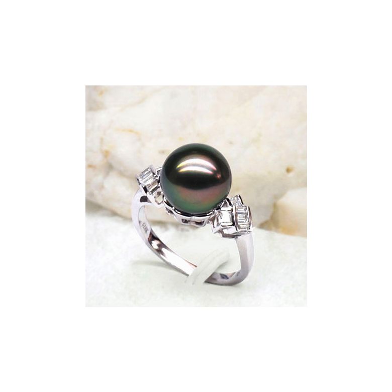 Anello Java - Oro Bianco, Diamanti e Perla di Tahiti - 3