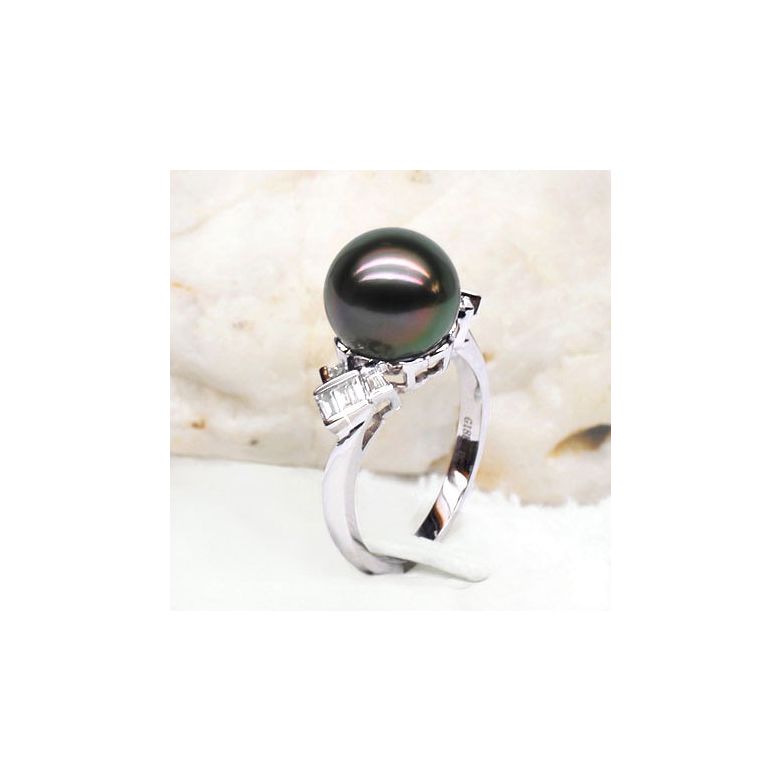Anello Java - Oro Bianco, Diamanti e Perla di Tahiti - 4