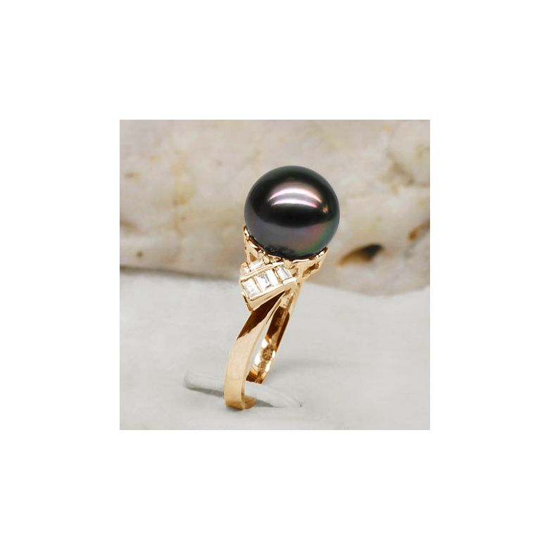 Anello Cedros - Oro Giallo, Diamanti e Perla di Tahiti - 2