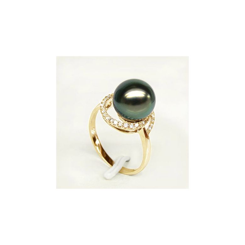Anello Madagascar - Oro Giallo, Diamanti e Perla di Tahiti - 5