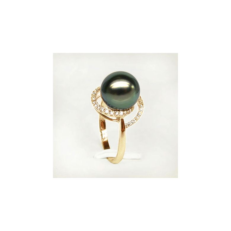Anello Madagascar - Oro Giallo, Diamanti e Perla di Tahiti - 6