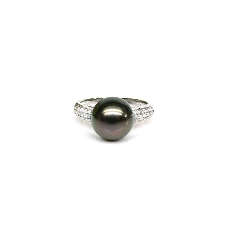 Anello Humboldt - Oro Bianco, Diamanti e Perla di Tahiti - 1