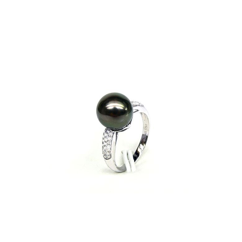 Anello Humboldt - Oro Bianco, Diamanti e Perla di Tahiti - 3