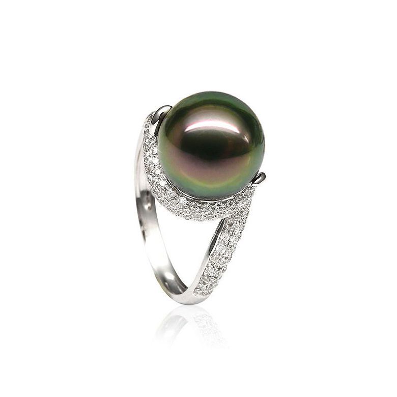 Anello Guyanes - Oro Bianco, Diamanti e Perla di Tahiti - 3