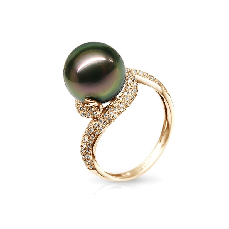 Anello Jet Current - Oro Giallo, Diamanti e Perla di Tahiti - 1