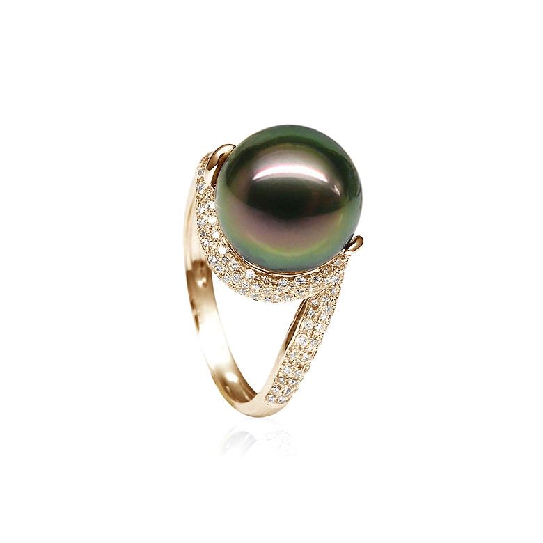 Anello Jet Current - Oro Giallo, Diamanti e Perla di Tahiti - 2