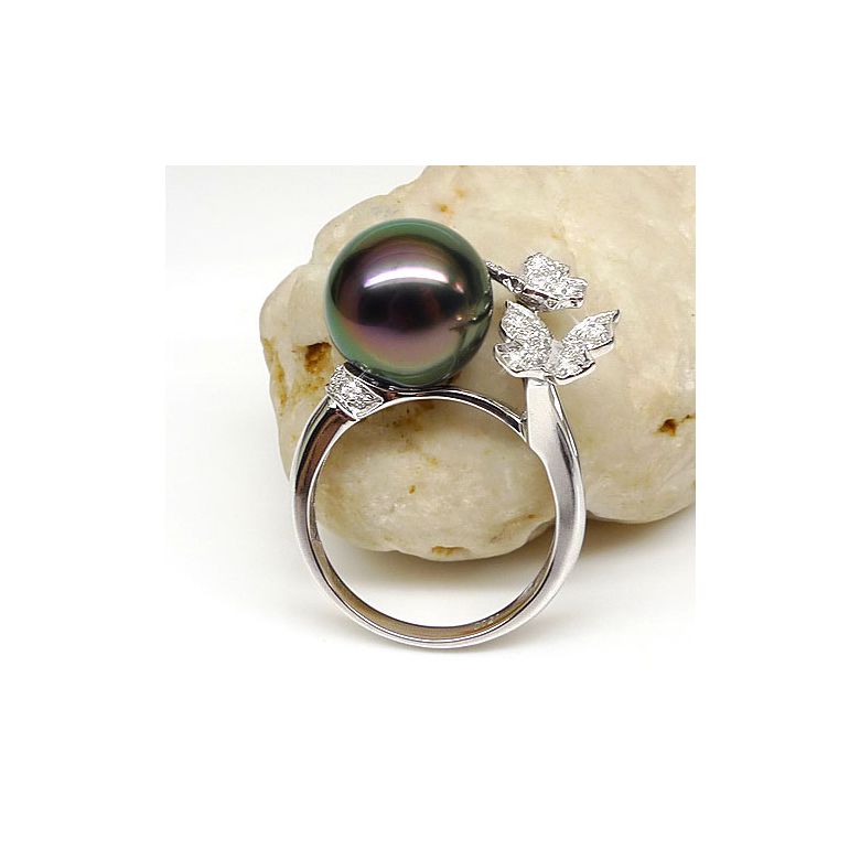 Anello Farfalla Maiao - Oro Bianco, Diamanti e Perla di Tahiti - 2