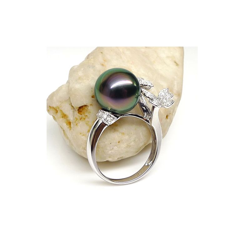 Anello Farfalla Maiao - Oro Bianco, Diamanti e Perla di Tahiti - 4