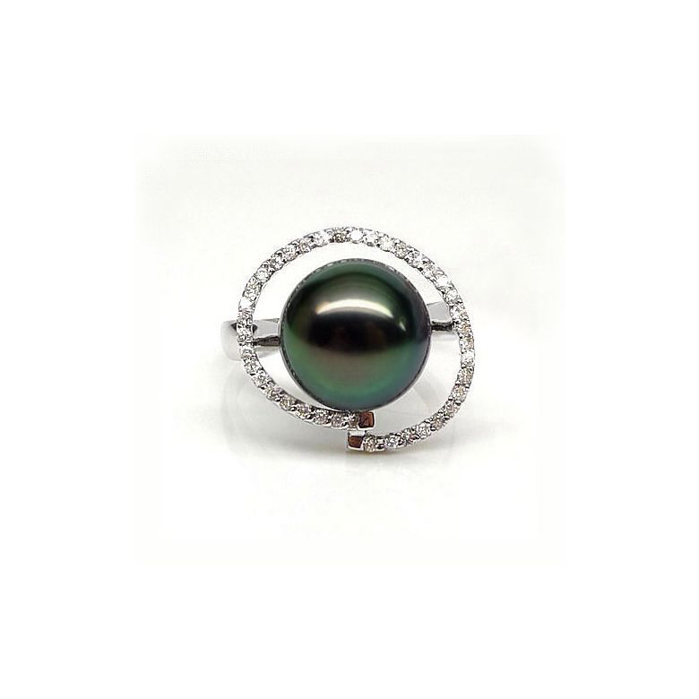 Anello Spitsbergen - Oro Bianco, Diamanti e Perla di Tahiti - 3