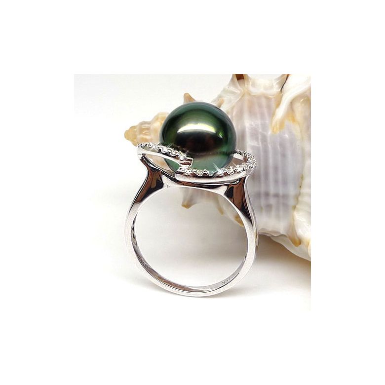 Anello Spitsbergen - Oro Bianco, Diamanti e Perla di Tahiti - 5
