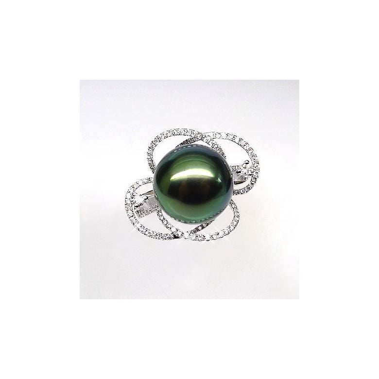Anello Floride - Oro Bianco, Diamanti e Perla di Tahiti - 3