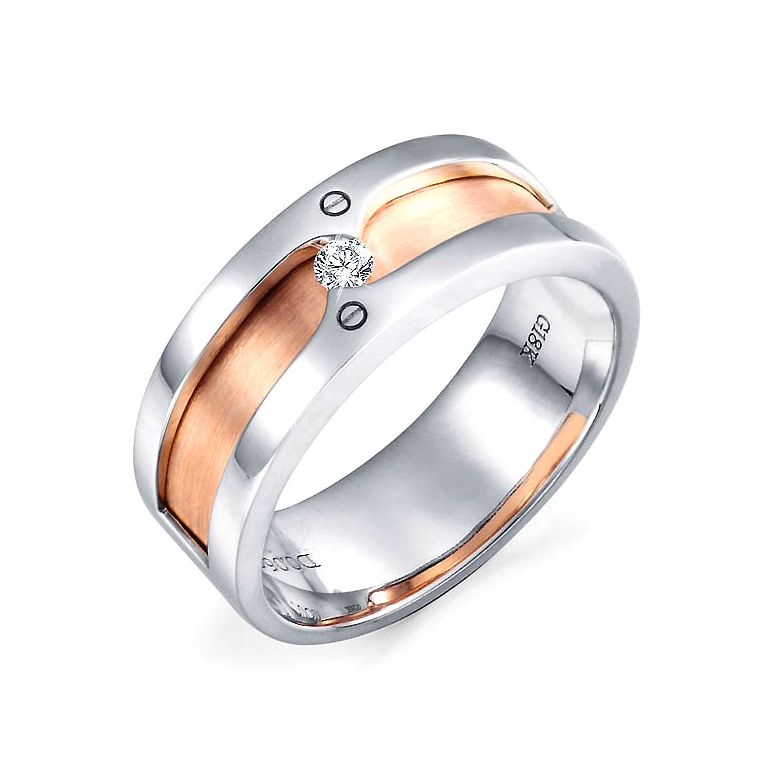 Anello Uomo - Oro bianco, rosa 9.50gr - Diamante 0.060ct - 1