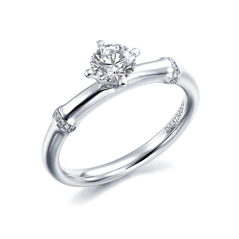 Anello di Fidanzamento Solitario Bambù Vegetale - Oro Bianco & Diamanti | Gemperles - 1