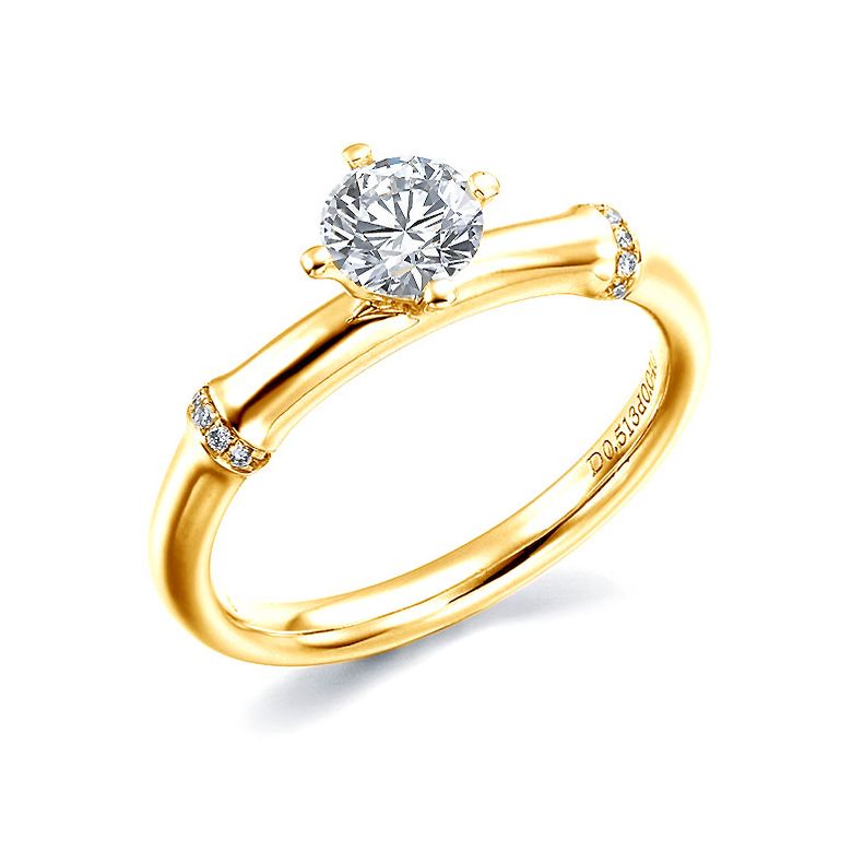 Anello di Fidanzamento Solitario Bambù Vegetale - Oro Giallo & Diamanti | Gemperles - 1