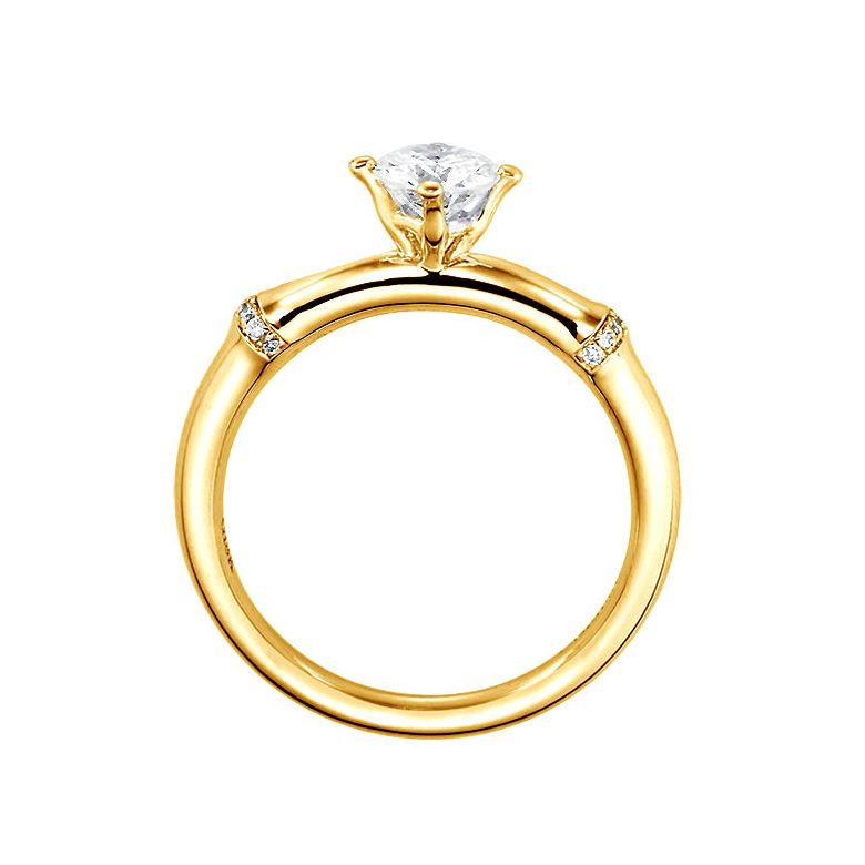 Anello di Fidanzamento Solitario Bambù Vegetale - Oro Giallo & Diamanti | Gemperles - 3