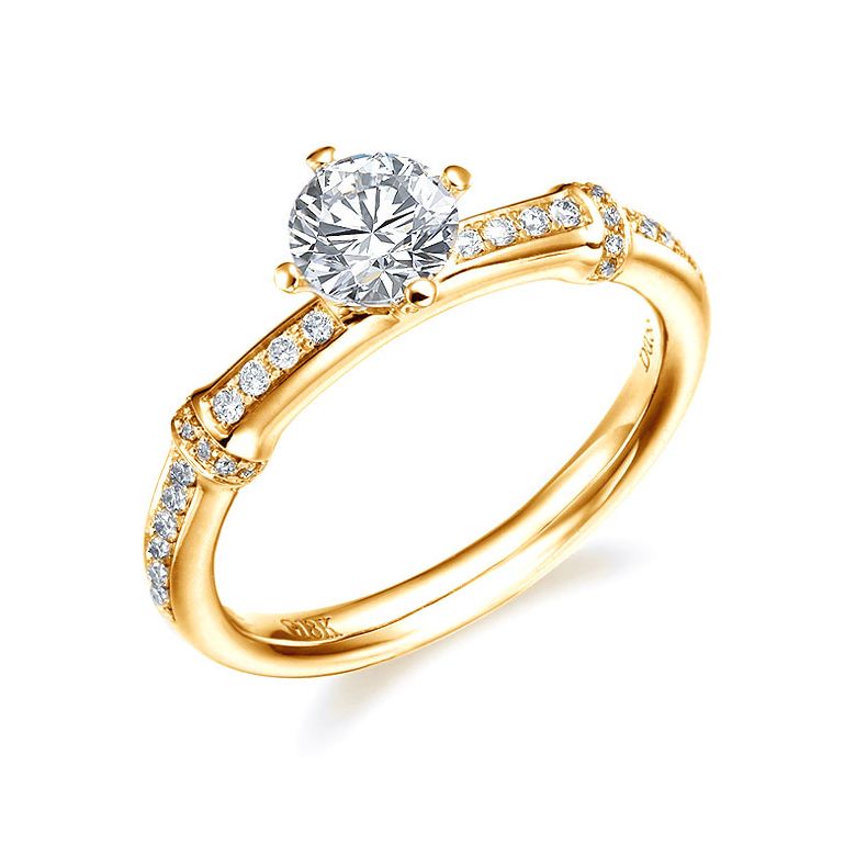 Anello Bambù Solitario - Oro Giallo 18kt & Diamante | Gemperles - 1