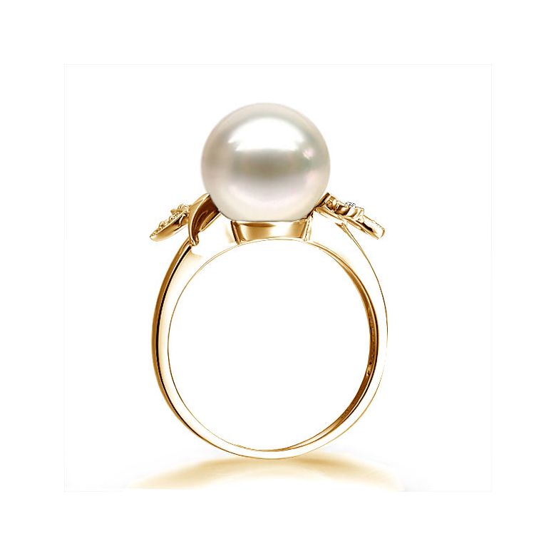 Anello Feuilles Étincelantes - Oro Giallo 18kt, Diamanti e Perla d'Acqua Dolce - 3