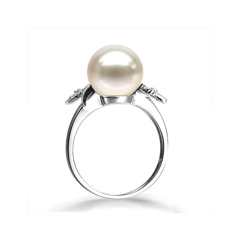 Anello Feuilles Étincelantes - Oro Bianco 18kt, Diamanti e Perla d'Acqua Dolce - 3