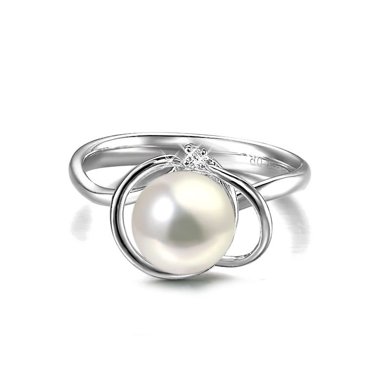 Anello Résurrection - Oro Bianco 18kt, Diamante e Perla d'Acqua Dolce - 2