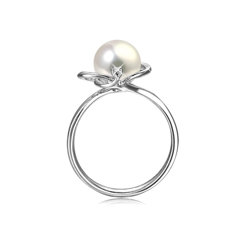 Anello Résurrection - Oro Bianco 18kt, Diamante e Perla d'Acqua Dolce - 3