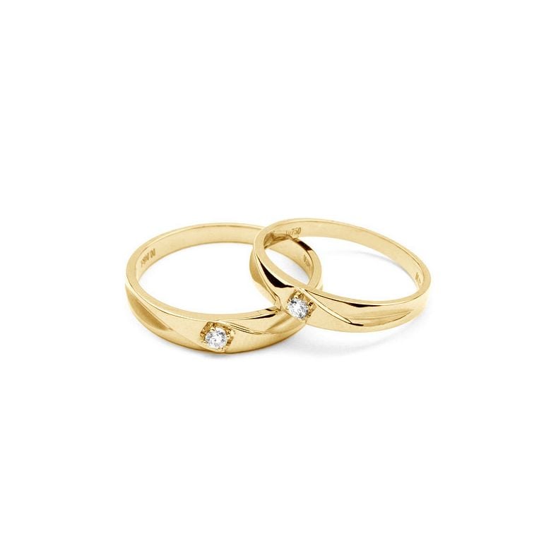 Coppia di Fedi Nuziali Glenys & Fonda - Oro Giallo e Diamante - 2