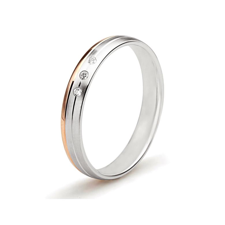 Fede Nuziale Bergman per Donna - Oro Bianco e Rosa con Diamanti - 2