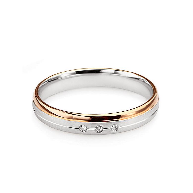 Fede Nuziale Bergman per Donna - Oro Bianco e Rosa con Diamanti - 3